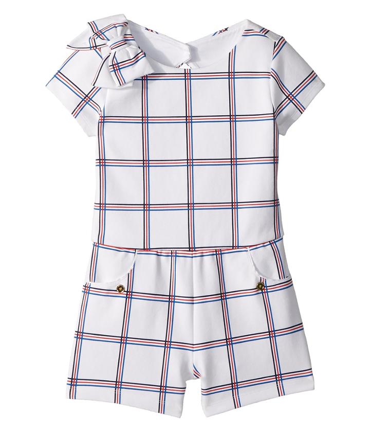 Janie And Jack Short Sleeve Open Back Romper (toddler/little Kids/big Kids) (multi Windowpane) Girl's Jumpsuit & Rompers One Piece
