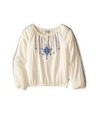 Lucky Brand Kids Long Sleeve Peasant Top With Lurex And Embroidery (big Kids) (vanilla Ice) Girl's Clothing