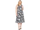 Lauren Ralph Lauren Plus Size B551 Coastal Floral Feliana Sleeveless Day Dress (lighthouse Navy/colonial Cream) Women's Dress