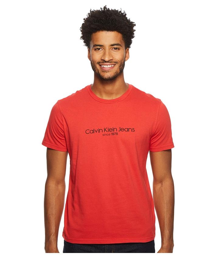 Calvin Klein Jeans Old School Logo Crew Neck Tee (red Clash) Men's T Shirt