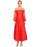 Marchesa Notte Crinkle Chiffon A-line V-neck Tea Length Gown (red) Women's Dress
