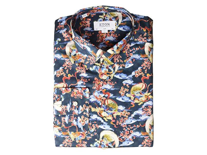 Eton Slim Fit Japenese God Of Wind Print Button Down Shirt (multi) Men's Clothing