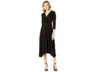 Taylor V-neck Solid Wrap Midi Dress (black) Women's Dress