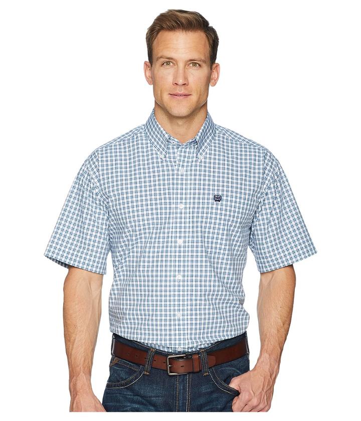 Cinch Short Sleeve Plain Weave Plaid (white) Men's Clothing