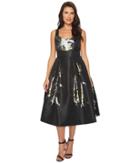 Ivanka Trump Social Floral Midi Full Skirt Dress (black/gold/metallic) Women's Dress