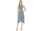 London Times High-low Pleat Neck (white/teal) Women's Dress