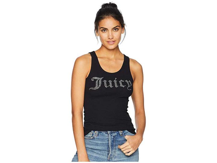 Juicy Couture Juicy Gothic Crystals Jersey Rib Tank (pitch Black) Women's Sleeveless