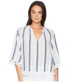 Two By Vince Camuto Sheer Stripe Poncho With Pom Pom Trim (lemon Cream) Women's Long Sleeve Pullover