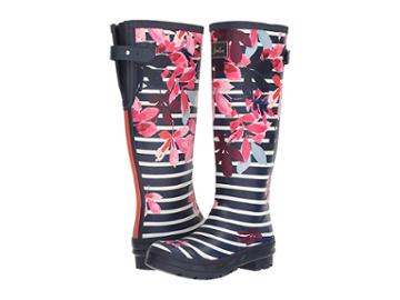 Joules Tall Welly Print (french Navy Chestnut Leaves) Women's Rain Boots
