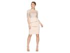 Adrianna Papell Petite 3/4 Sleeve Bead Bodice Cocktail Dress With Artichoke Crepe Skirt (blush) Women's Dress