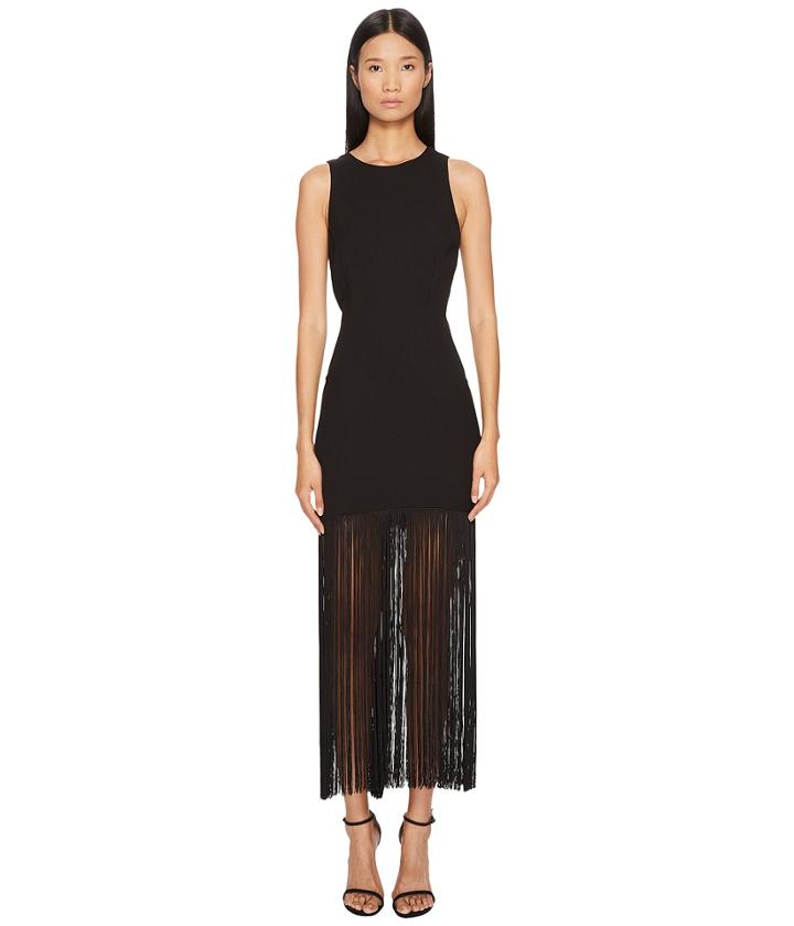 Prabal Gurung Polycrepe Sleeveless Fringe Dress (black) Women's Dress