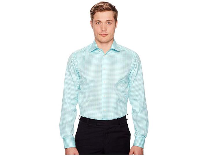 Eton Contemporary Fit Check Shirt (sea Foam) Men's Long Sleeve Button Up