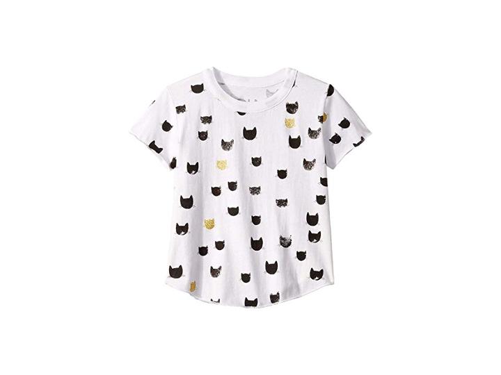 Chaser Kids Soft Vintage Jersey All Over Black Gold Cat Print Tee (toddler/little Kids) (white) Girl's T Shirt