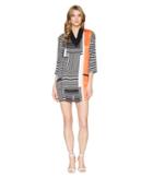 Kenneth Cole New York V-neck Ribbed Dress (pop Stripe/mandarin Red) Women's Dress