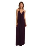 Tbags Los Angeles Deep-ve Ruched Halter Maxi W/ Braided Ties (mulberry) Women's Dress