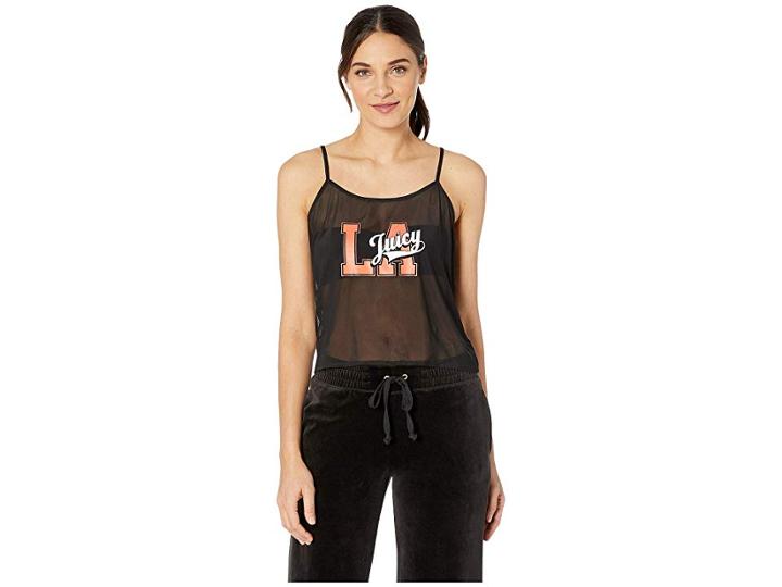 Juicy Couture Jxjc Logo Mesh Layering Tank (pitch Black) Women's Clothing