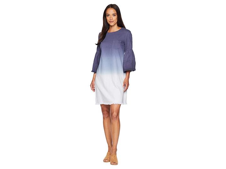 American Rose Quinn Ruffle Sleeve Denim Pocketed Dress (midnight/ivory) Women's Dress