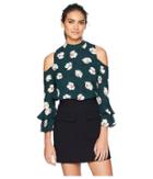 J.o.a. Cold Shoulder Top (green Multi) Women's Clothing