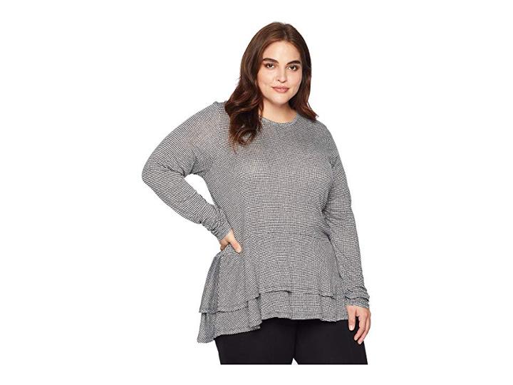 Michael Michael Kors Plus Size Mini Tweed Double Hem Top (black/white) Women's Clothing