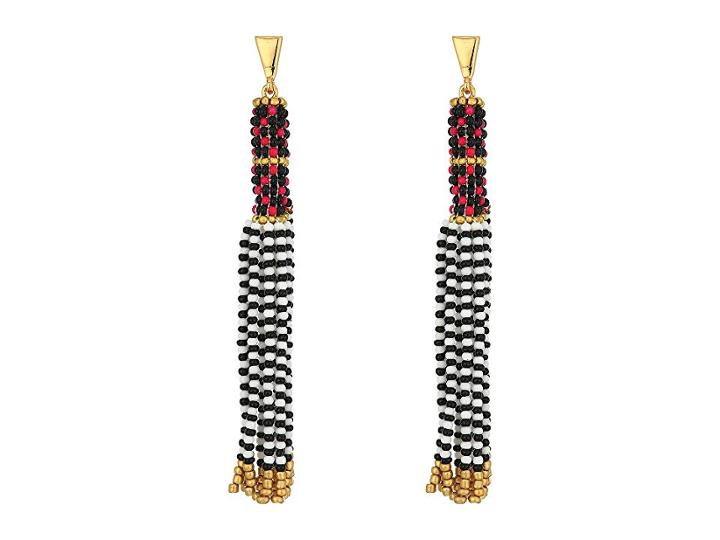 Rebecca Minkoff Seed Bead Tassel Drama Earrings (black/white) Earring
