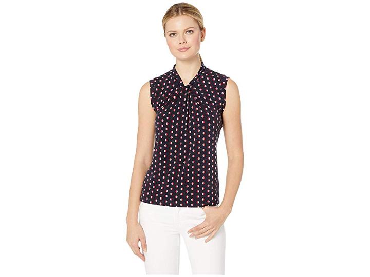 Tommy Hilfiger Geo Dot Print Knot Neck Sleeveless Knit Top (midnight/ivory) Women's Clothing