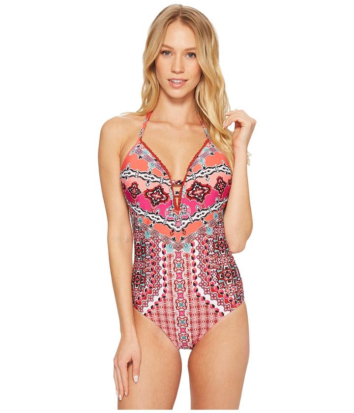 Laundry By Shelli Segal Mystic Tiles Plunge Halter One-piece Swimsuit (spice) Women's Swimsuits One Piece