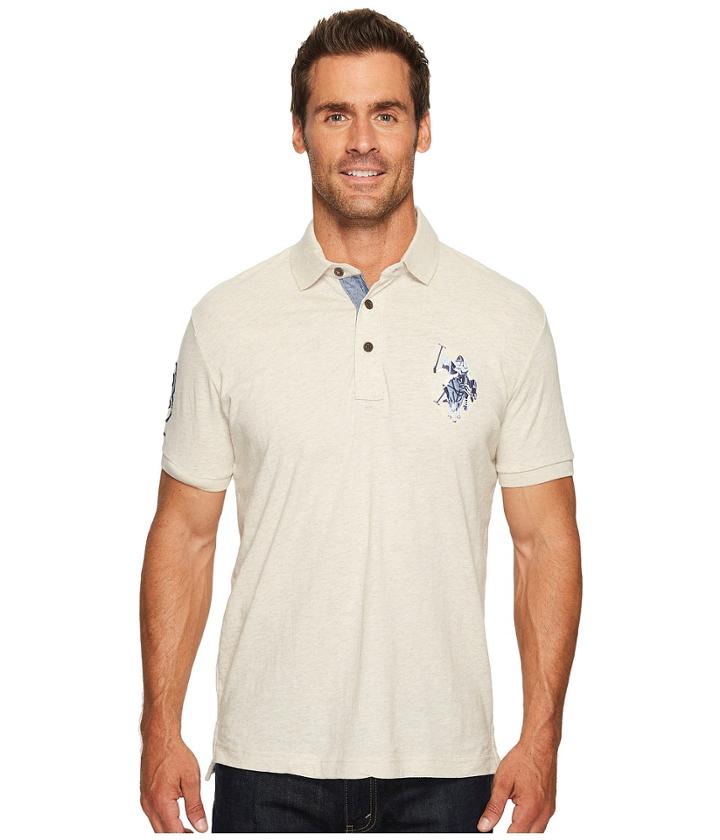 U.s. Polo Assn. Slim Fit Solid Short Sleeve Jersey Polo Shirt (oatmeal Heather) Men's Short Sleeve Pullover
