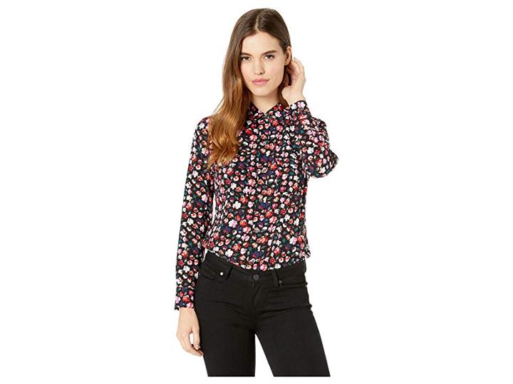 Equipment Slim Signature Top (true Black Multi) Women's Long Sleeve Button Up