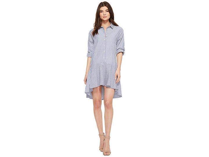 American Rose Kaia 3/4 Sleeve Button Up Dress (blue) Women's Dress