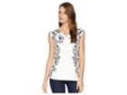 Calvin Klein Printed Sleeveless Top With Chain Detail (soft White/black Multi 2) Women's Sleeveless
