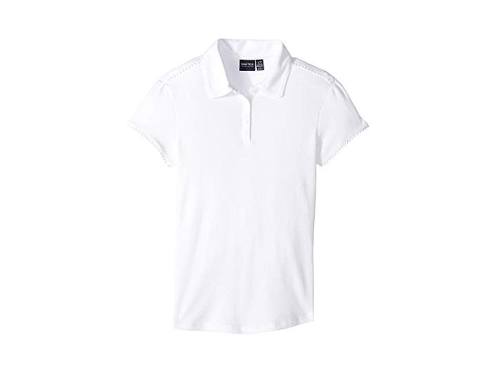 Nautica Kids Short Sleeve Interlock Polo (big Kids) (white) Girl's Clothing