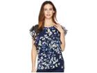 Ellen Tracy Mixed Media Sleeve Top (trellis Blossom/ink) Women's Blouse