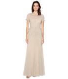 Adrianna Papell Gride Beaded Gown With Godets (silver/nude) Women's Dress