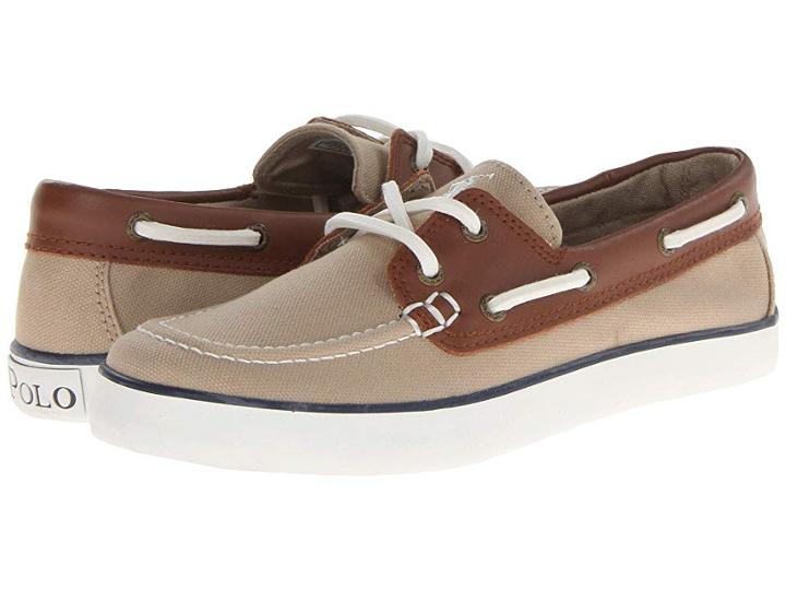 Polo Ralph Lauren Kids Sander (big Kid) (khaki Canvas/tan Leather) Boys Shoes