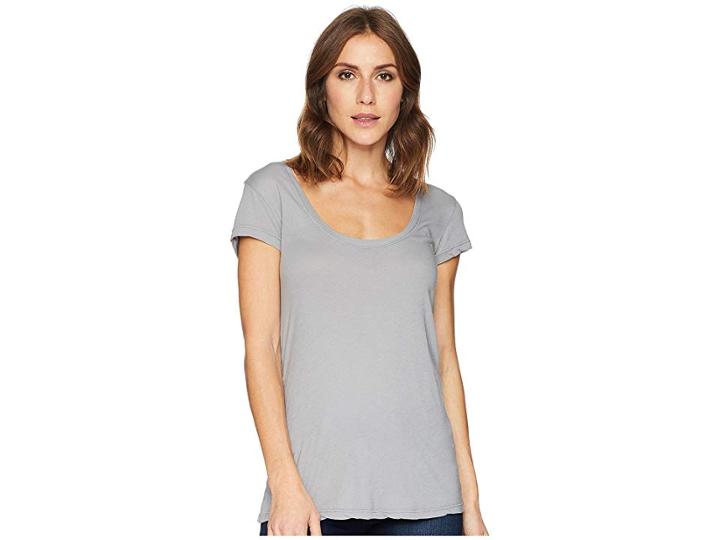 Allen Allen Basic Cap Sleeve Scoop Neck Tee (pale Grey) Women's T Shirt