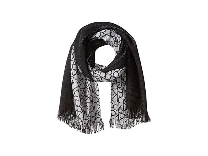 Calvin Klein Double Faced Single Side Logo Print (heathered Mid Grey) Scarves