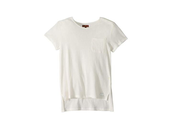 7 For All Mankind Kids High-low V-neck Pocket Tee (big Kids) (cream) Girl's T Shirt