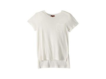 7 For All Mankind Kids High-low V-neck Pocket Tee (big Kids) (cream) Girl's T Shirt
