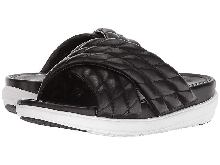 Fitflop Loosh Luxetm Cross Slide Leather Sandals (black Leather) Women's  Shoes