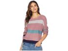 Pink Rose Scoop Neck Drop Shoulder Long Sleeve Meet And Greet Pullover Sweater W/ Stripes (gorgeola Combo) Women's Sweater