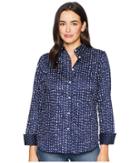 Chaps Non Iron Cotton Sateen Long Sleeve Shirt (navy/pearl) Women's Clothing