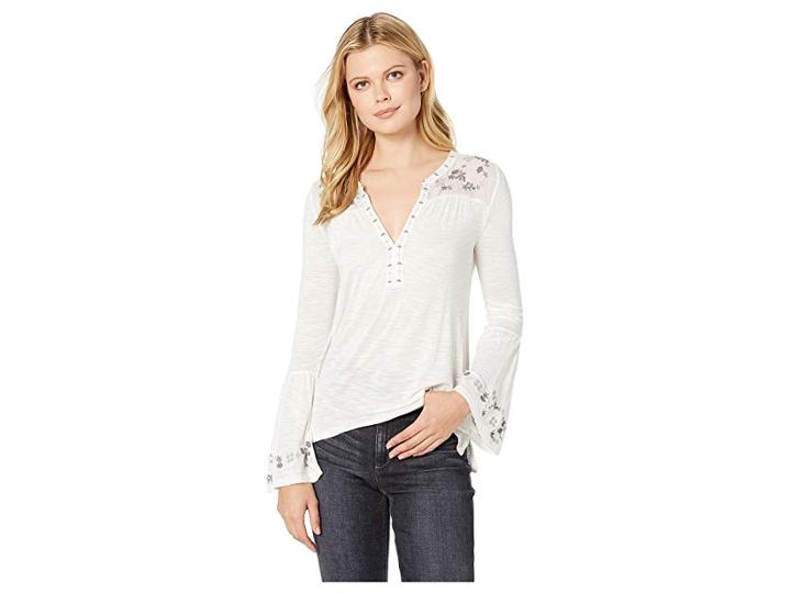 Lucky Brand Embroidered Yoke Top (cream Multi) Women's Long Sleeve Pullover