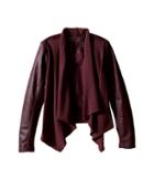Blank Nyc Kids Burgundy Drape Front Jacket With Vegan Leather Sleeves In Oxblood (big Kids) (oxblood) Girl's Coat