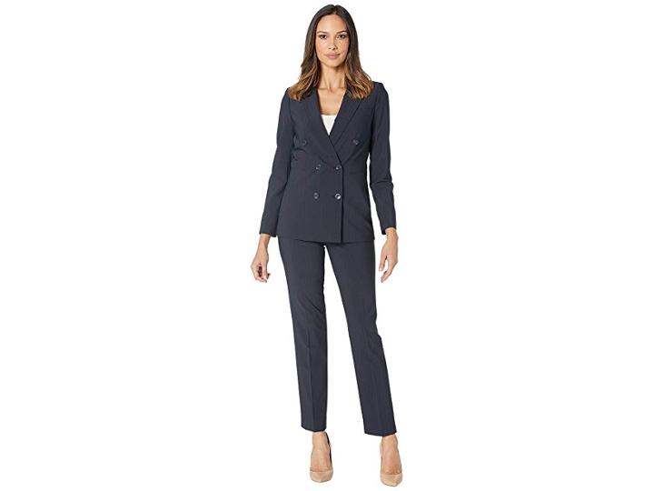 Tahari By Asl Shadow Stripe Double Breasted Pants Suit (navy) Women's Suits Sets