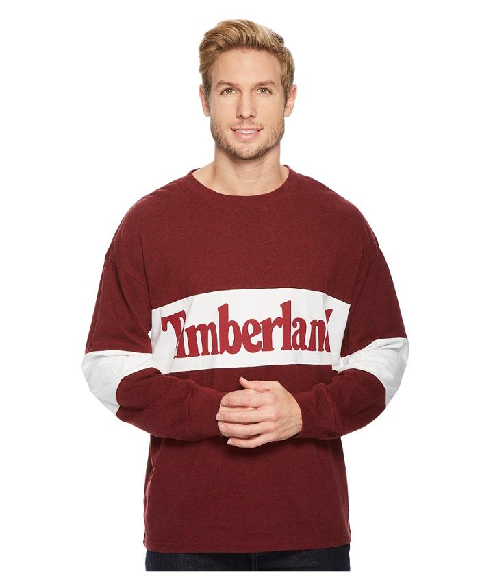 Timberland Warner River Long Sleeve Retro Oversized Tee (biking Red Heather) Men's T Shirt