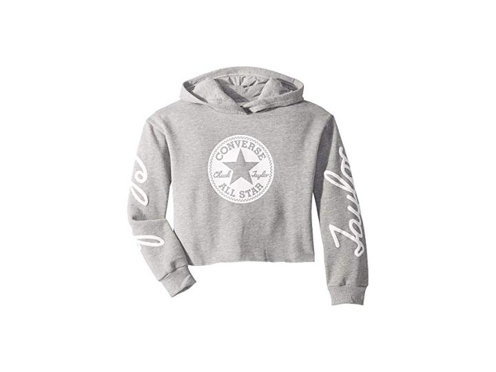 Converse Kids Chuck Taylor Signature Pullover Hoodie (big Kids) (dark Grey Heather) Girl's Sweatshirt