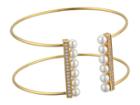 Majorica 5mm Round Pearls And Cz Accents On A Yellow Plated Titanium Wire Bangle (white) Bracelet