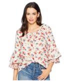 Chaps Ruffled Floral Top (cream Multi) Women's Clothing