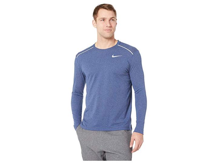Nike Breathe Rise 365 Long Sleeve (blue Void/heather/reflective Silver) Men's Clothing