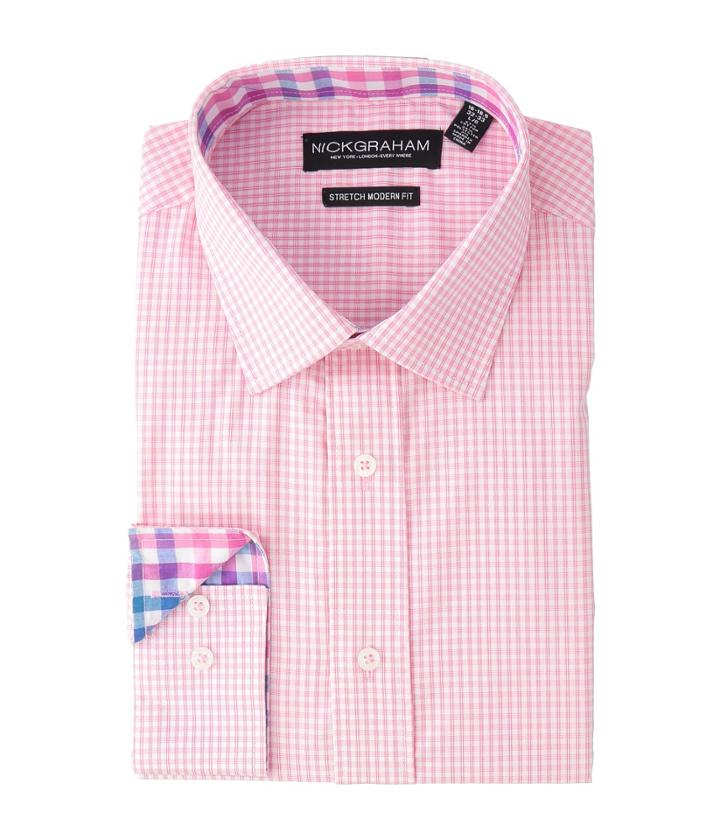 Nick Graham Mini Windowpane Check Stretch Shirt (pink) Men's Long Sleeve Button Up